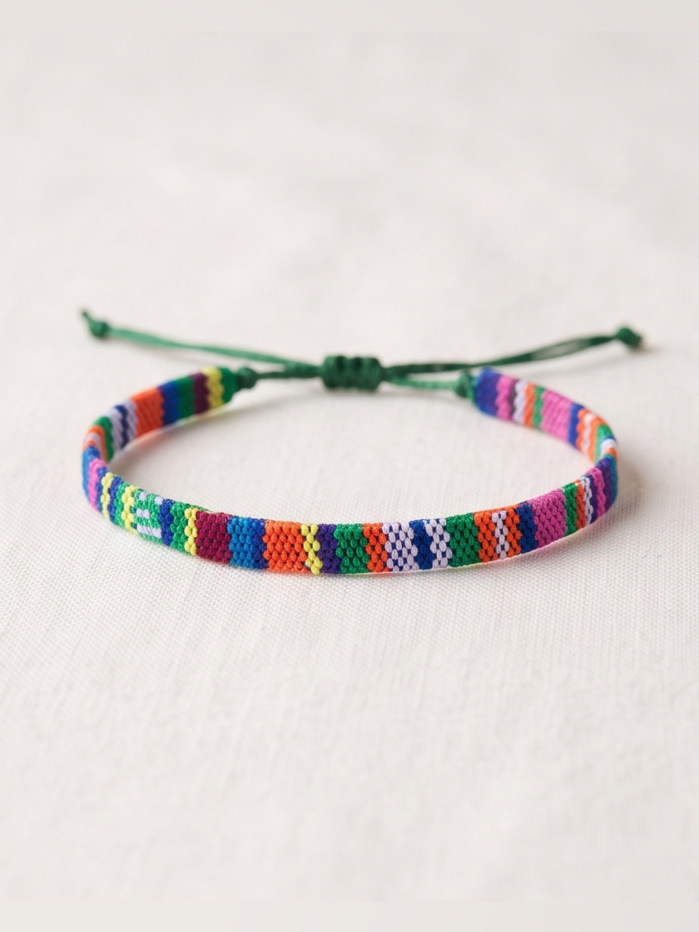 Adjustable Multicolor Woven Friendship Bracelet in Green Accent